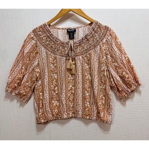 Wrangler Retro Peasant Top Women Small Short Sleeves Floral Geometric Boho